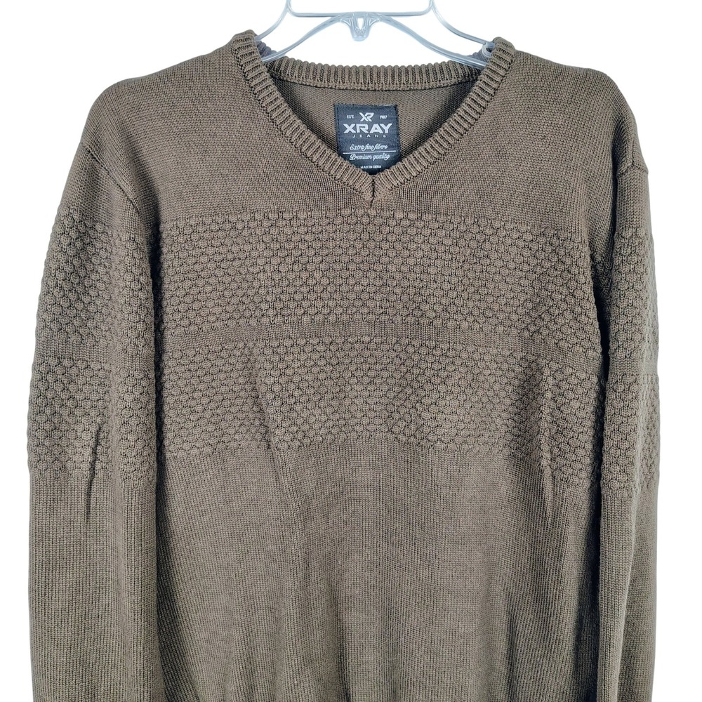 XRAY Jeans Mens XL V-Neck Sweater Brown Textured Knit Cotton Blend Gorpcore
